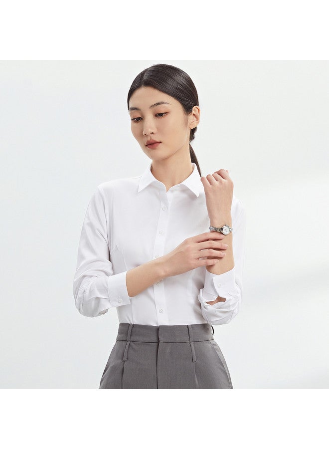 Fapai Women's Long Sleeve Shirt Four Seasons Business Cotton Shirt Slimming Solid Color Shirt - Image 5